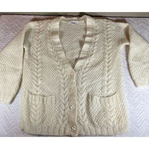 EXPRESS Mohair Blend Cardigan Women's S Button Up‎ Pockets Ivory Classic Vtg 80s